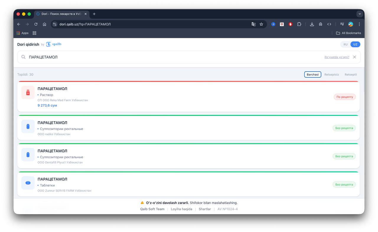 Dorini sotib olish uchun retsept kerakmi-yo‘qligini bilishga foydali servis ishga tushirishibdi